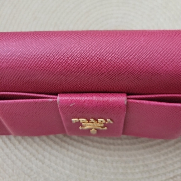 Prada Saffiano Fiocco Leather Bow Continental Flap Wallet Pink Peonia - Picture 5 of 14
